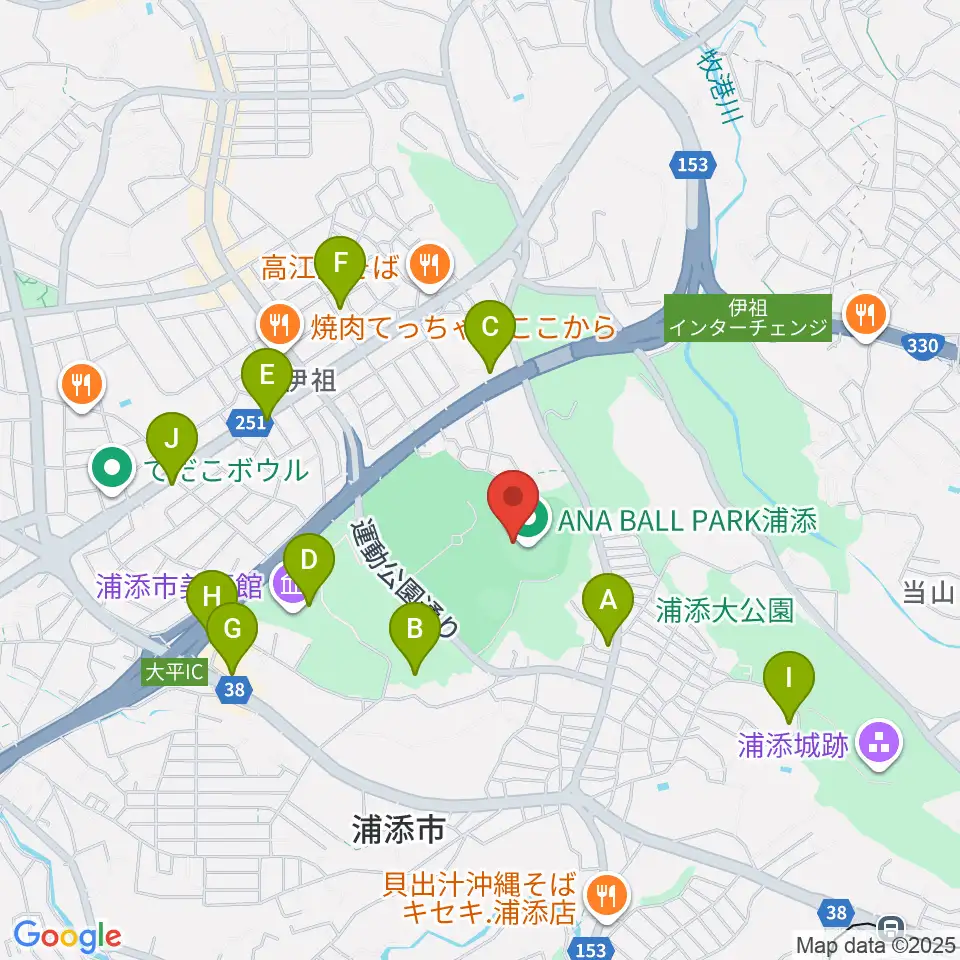 ANA BALL PARK浦添周辺のカフェ一覧地図