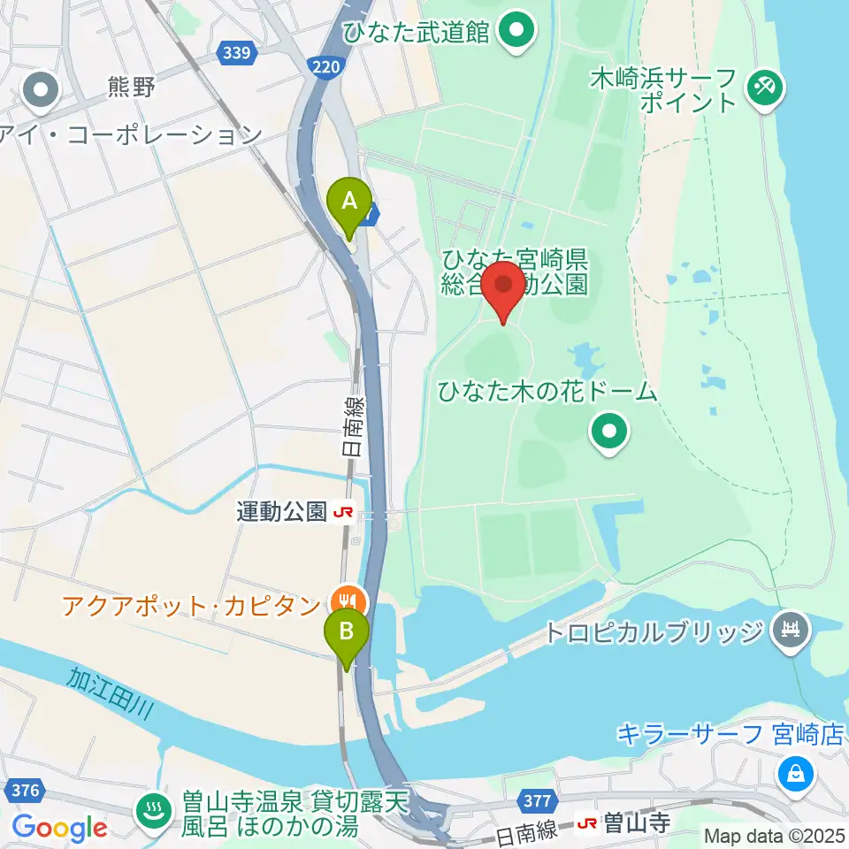 ひなたひむかスタジアム周辺のカフェ一覧地図