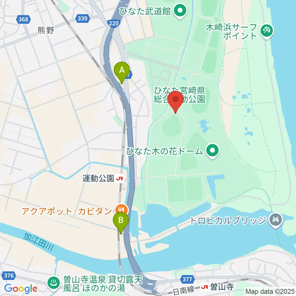 ひなたひむかスタジアム周辺のカフェ一覧地図