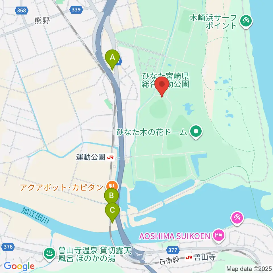 ひなたひむかスタジアム周辺のカフェ一覧地図
