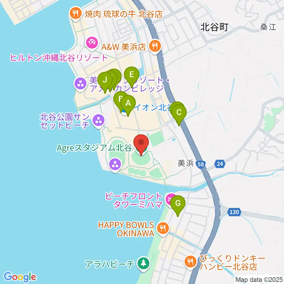 Agreスタジアム北谷周辺のカフェ一覧地図