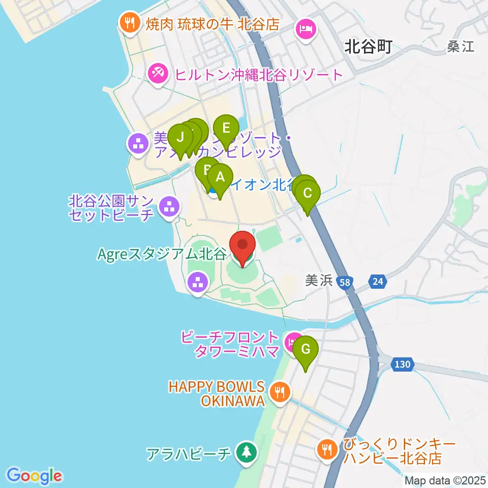 Agreスタジアム北谷周辺のカフェ一覧地図