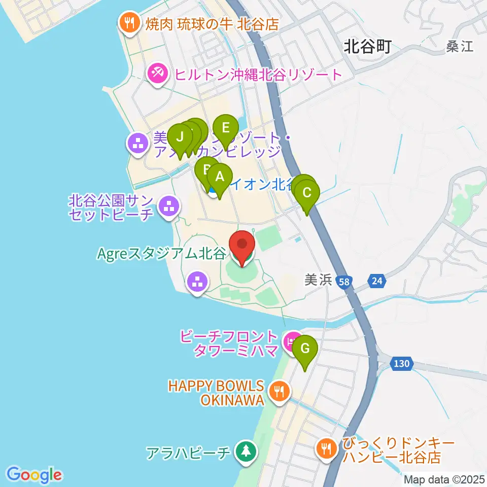 Agreスタジアム北谷周辺のカフェ一覧地図