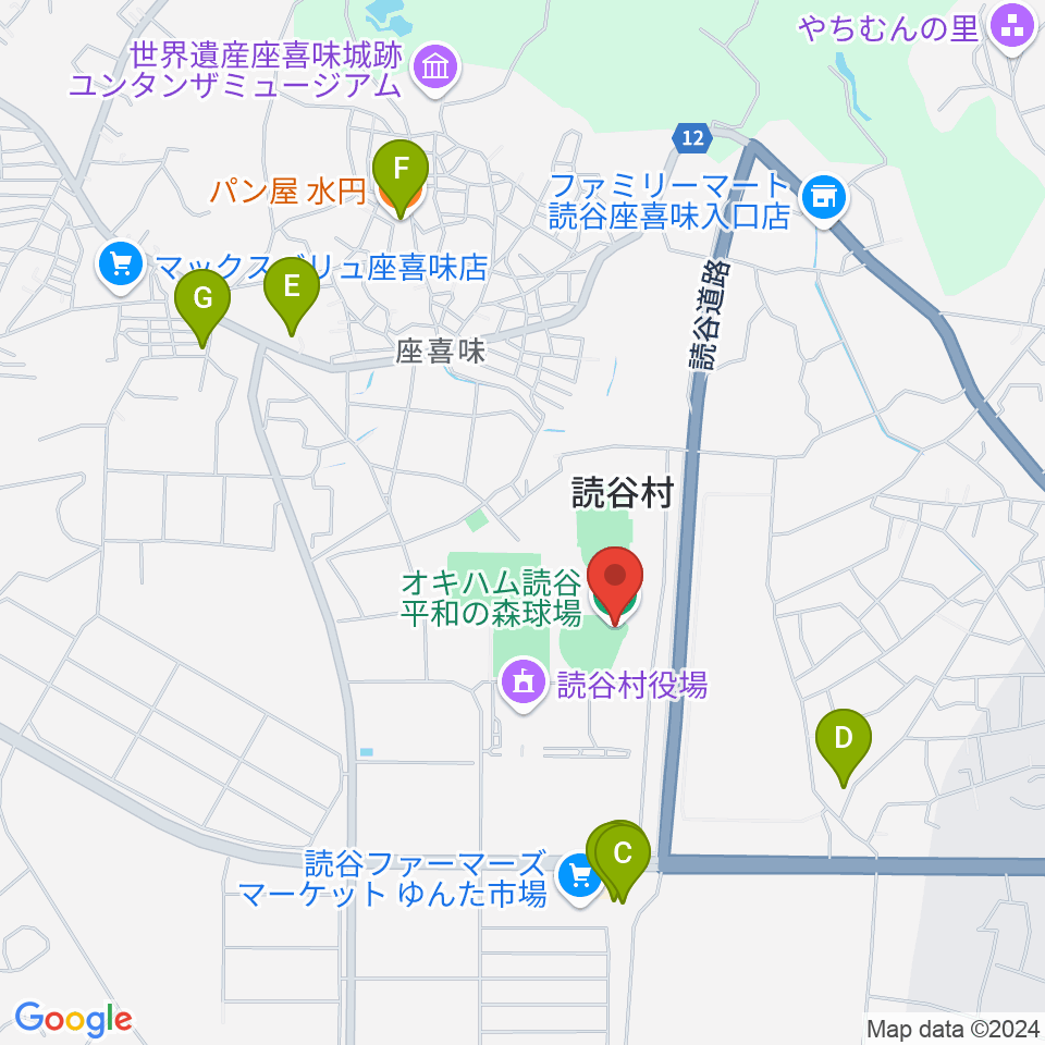 オキハム読谷平和の森球場周辺のカフェ一覧地図