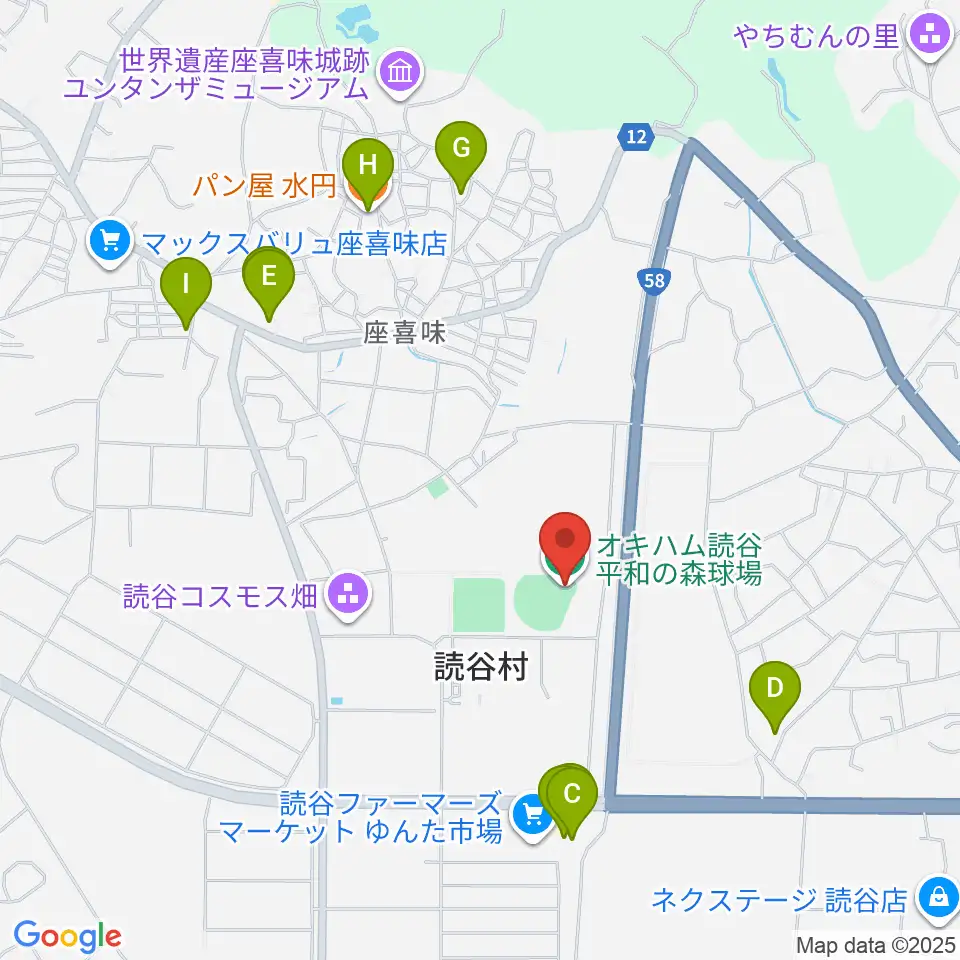 オキハム読谷平和の森球場周辺のカフェ一覧地図