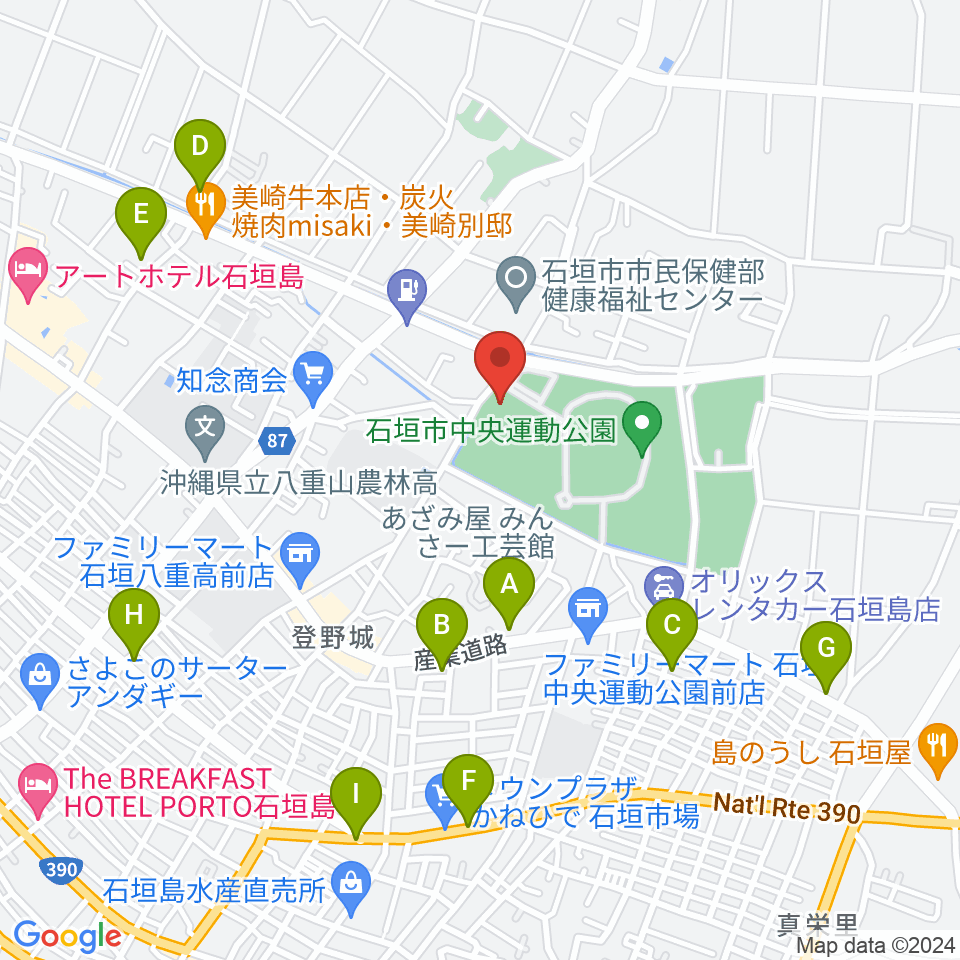 石垣市中央運動公園野球場周辺のカフェ一覧地図