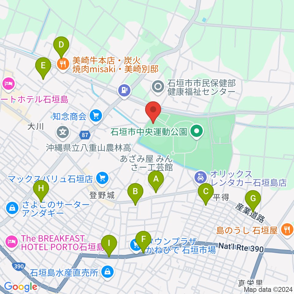 石垣市中央運動公園野球場周辺のカフェ一覧地図