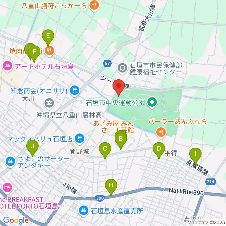 石垣市中央運動公園野球場周辺のカフェ一覧地図