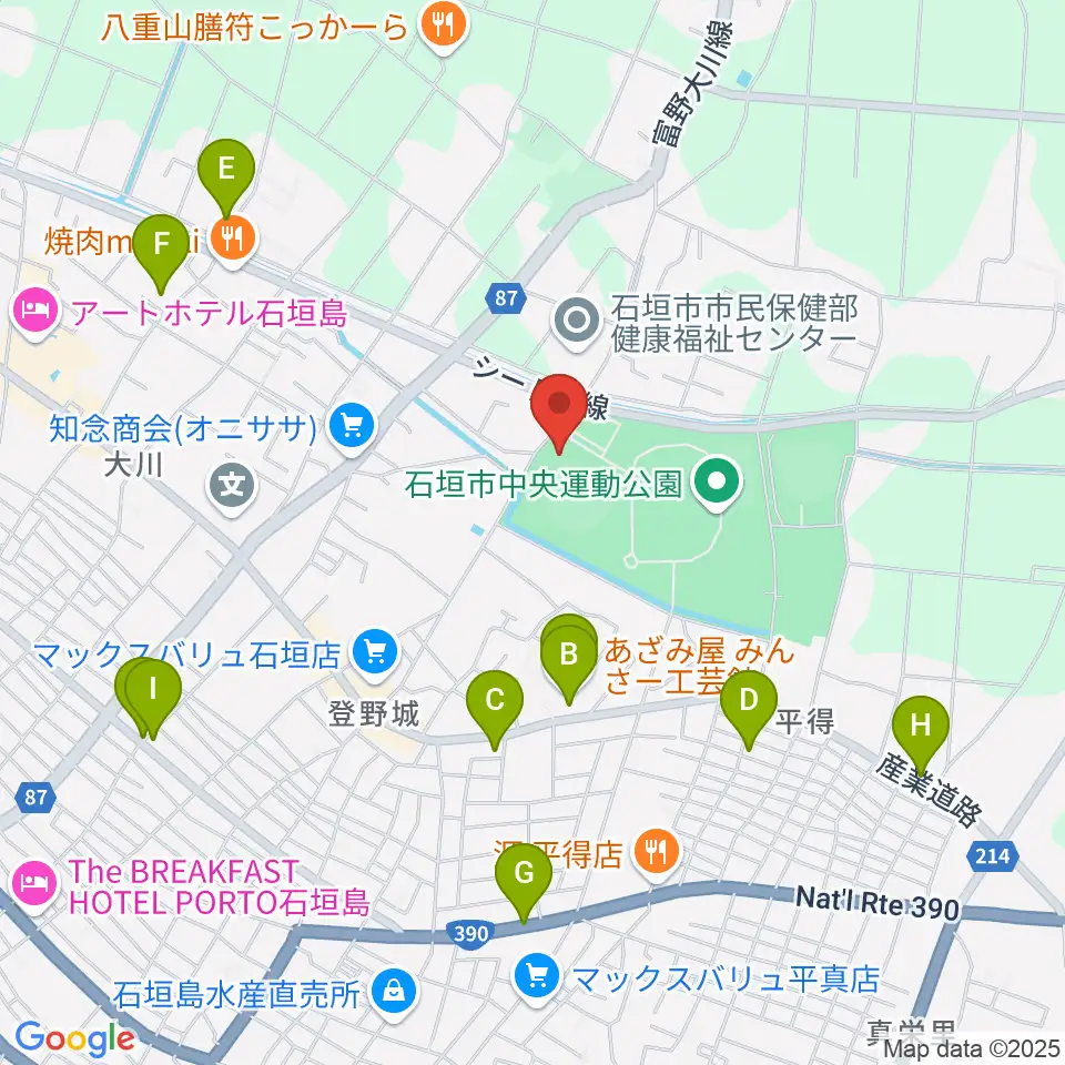 石垣市中央運動公園野球場周辺のカフェ一覧地図