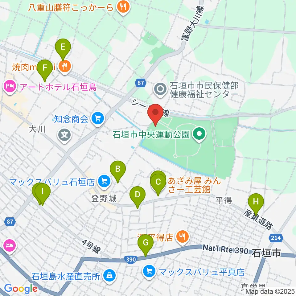 石垣市中央運動公園野球場周辺のカフェ一覧地図