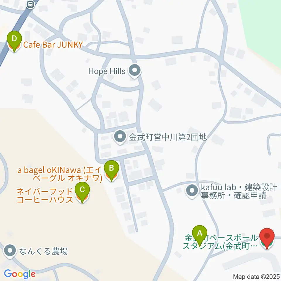 金武町ベースボールスタジアム周辺のカフェ一覧地図