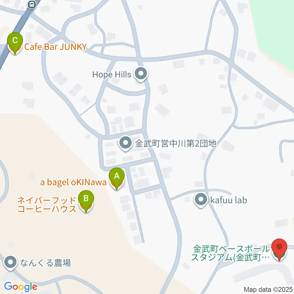 金武町ベースボールスタジアム周辺のカフェ一覧地図