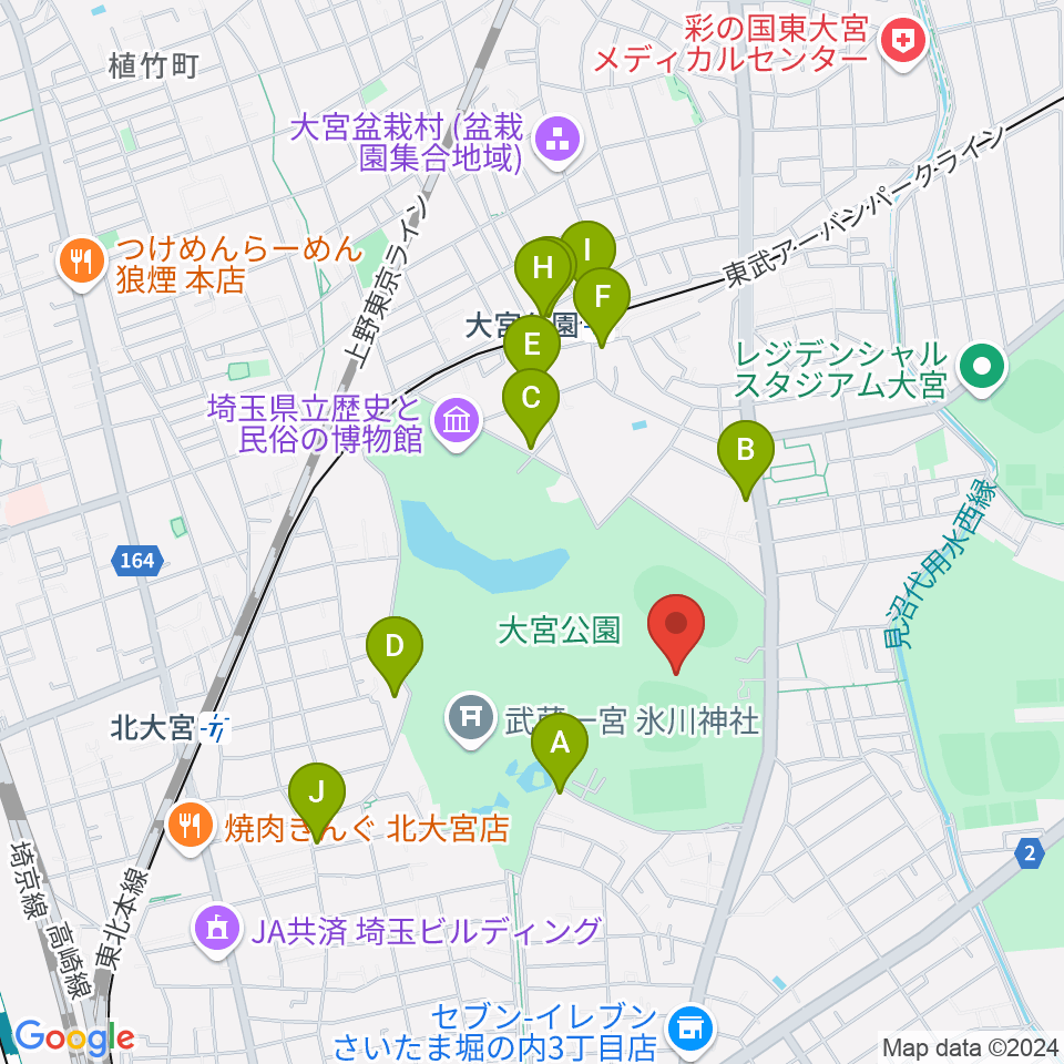 埼玉県営大宮公園野球場周辺のカフェ一覧地図