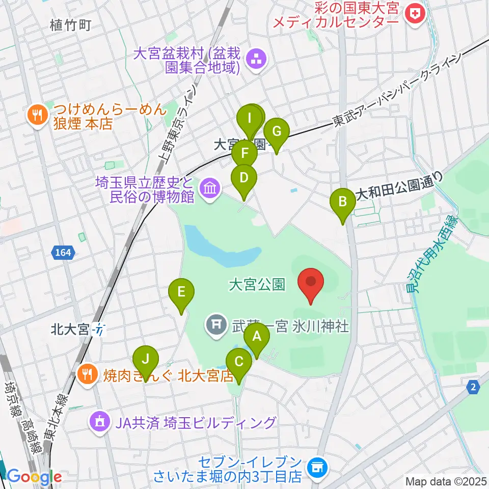 埼玉県営大宮公園野球場周辺のカフェ一覧地図