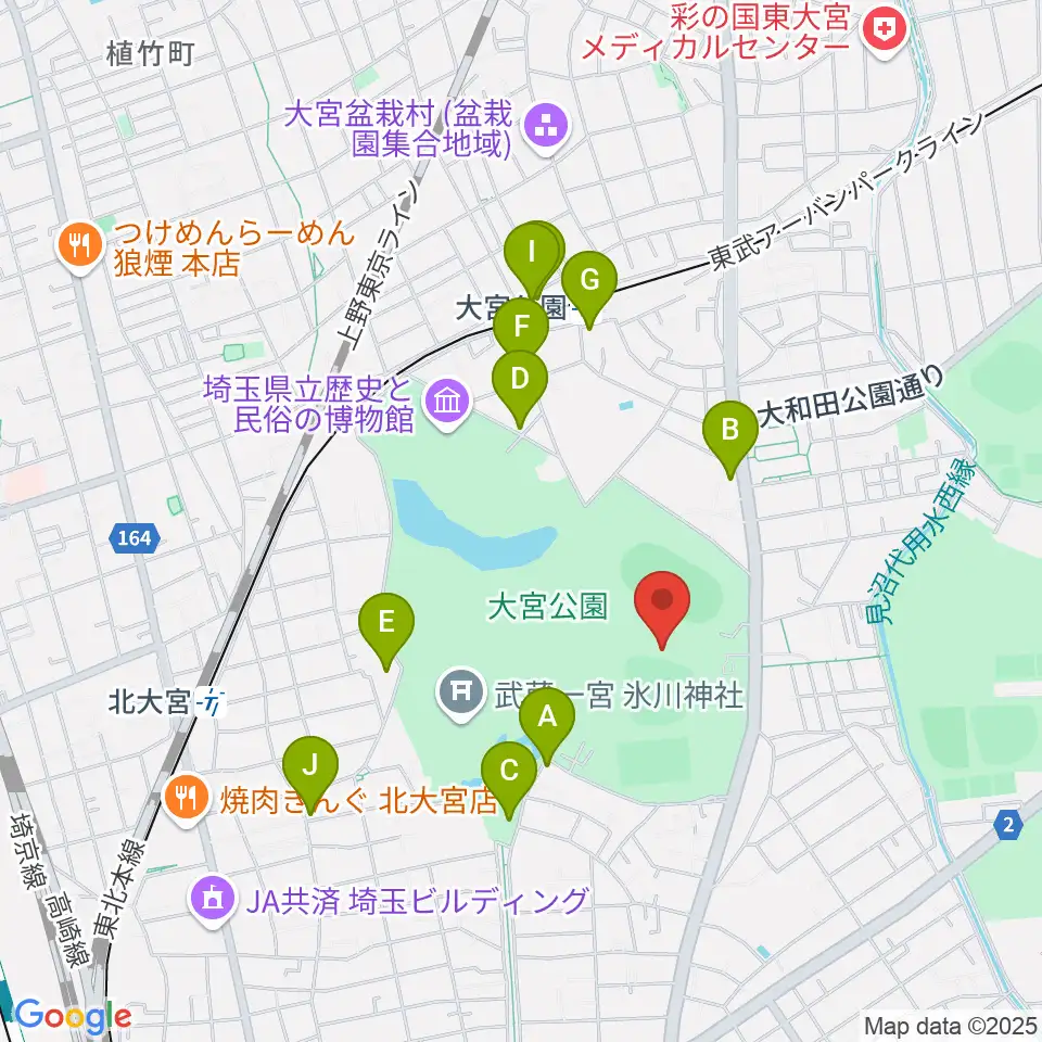 埼玉県営大宮公園野球場周辺のカフェ一覧地図