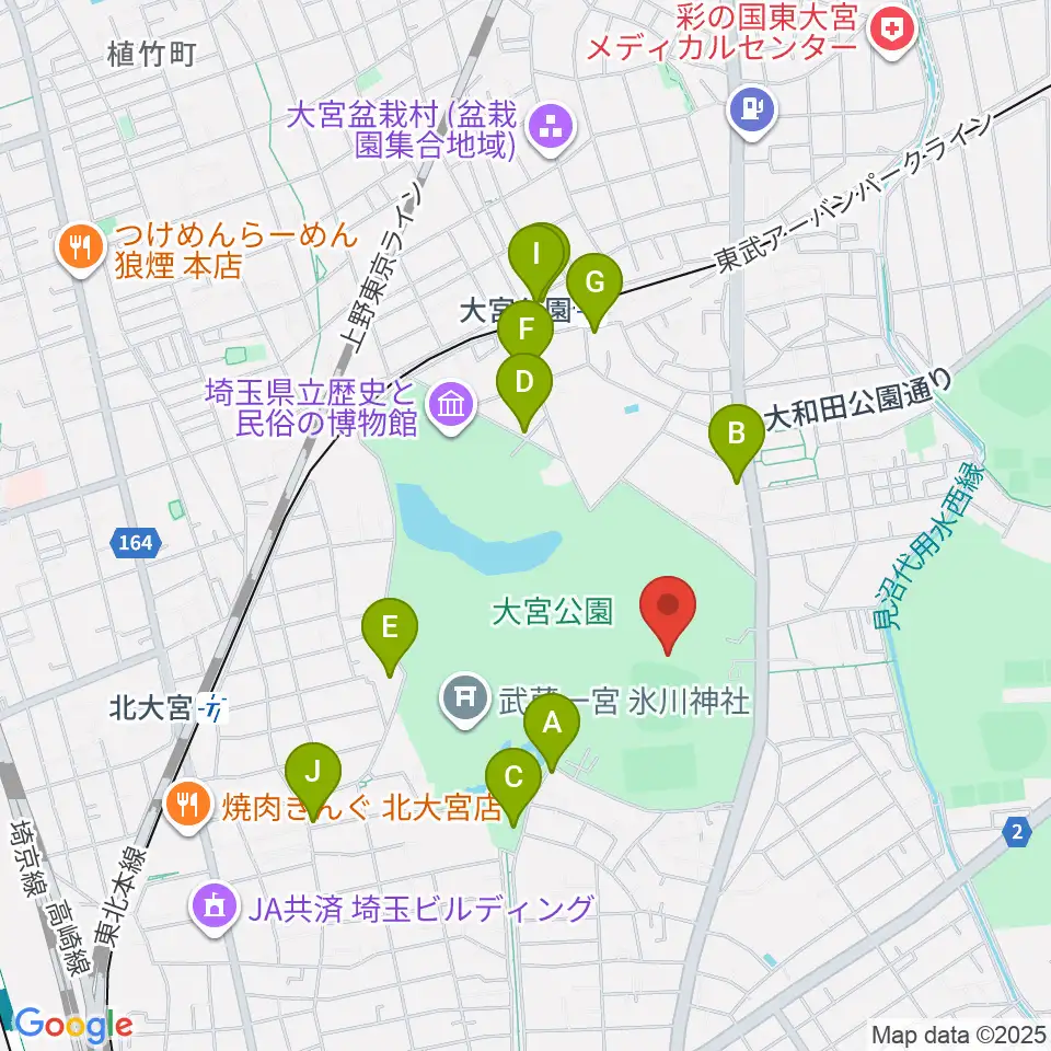 埼玉県営大宮公園野球場周辺のカフェ一覧地図