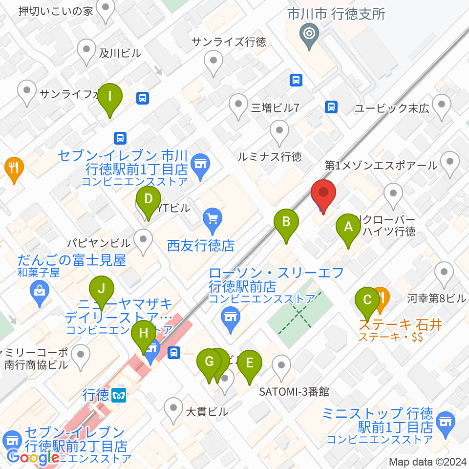 ワイルドフラワー・スタジオ行徳周辺のカフェ一覧地図
