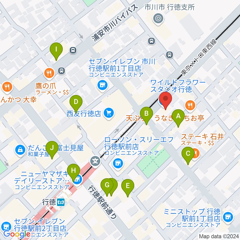 ワイルドフラワー・スタジオ行徳周辺のカフェ一覧地図