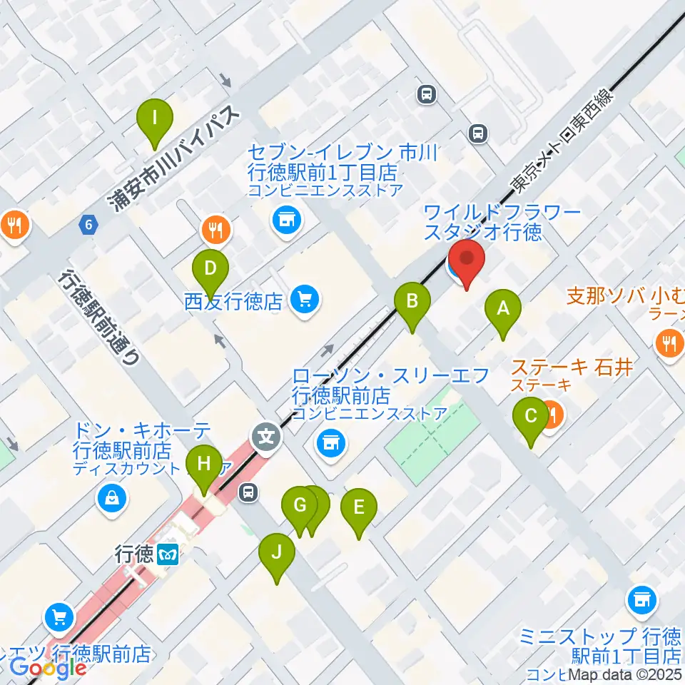 ワイルドフラワー・スタジオ行徳周辺のカフェ一覧地図