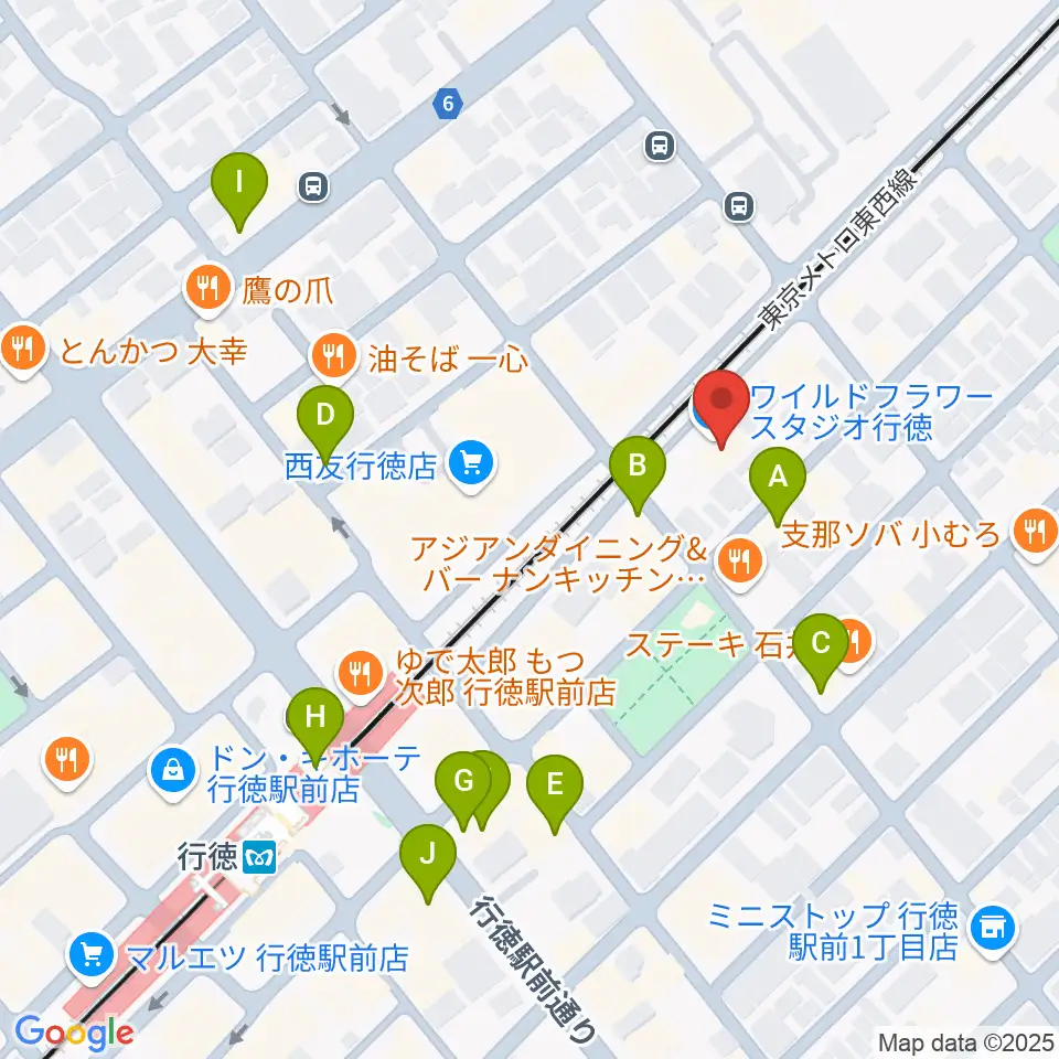 ワイルドフラワー・スタジオ行徳周辺のカフェ一覧地図