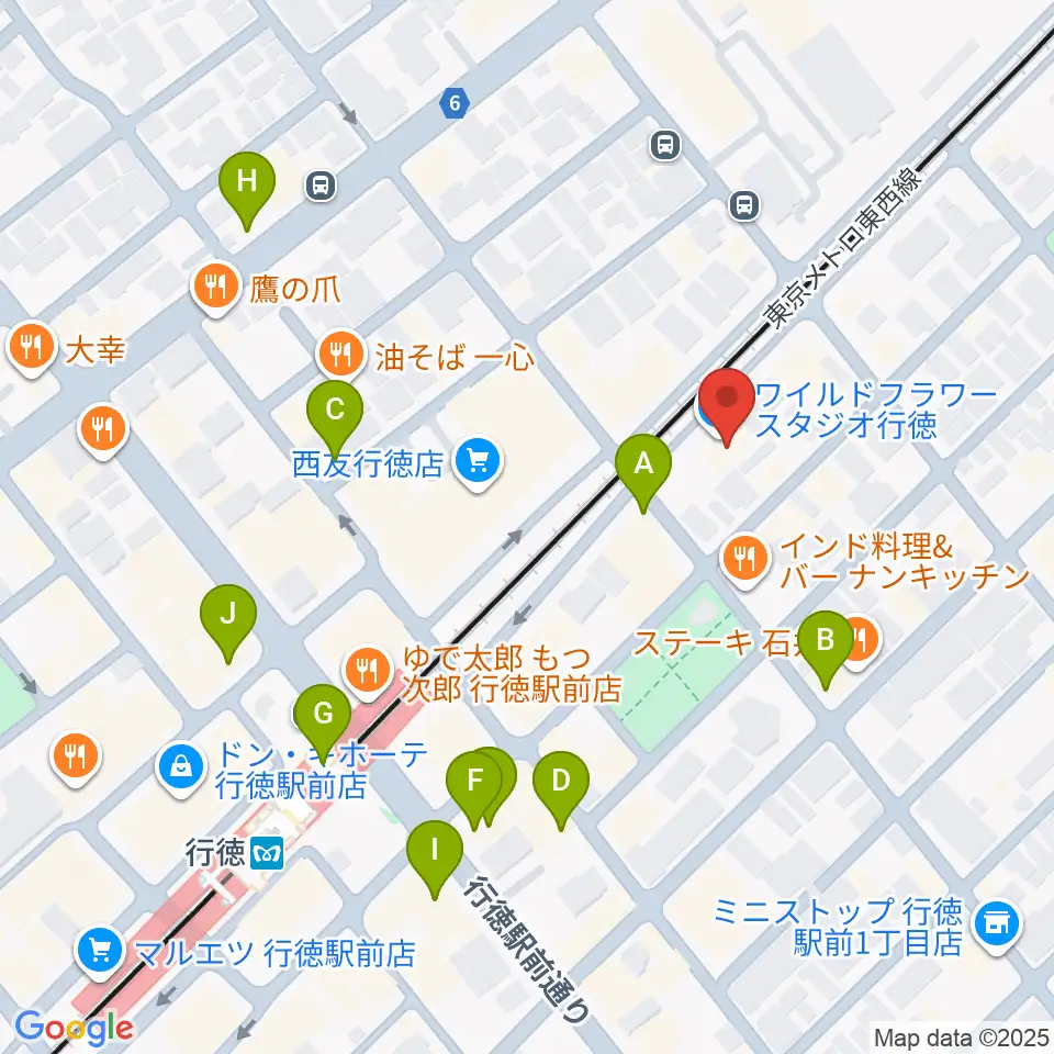 ワイルドフラワー・スタジオ行徳周辺のカフェ一覧地図