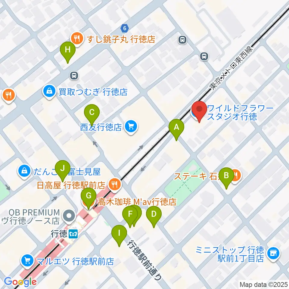 ワイルドフラワー・スタジオ行徳周辺のカフェ一覧地図