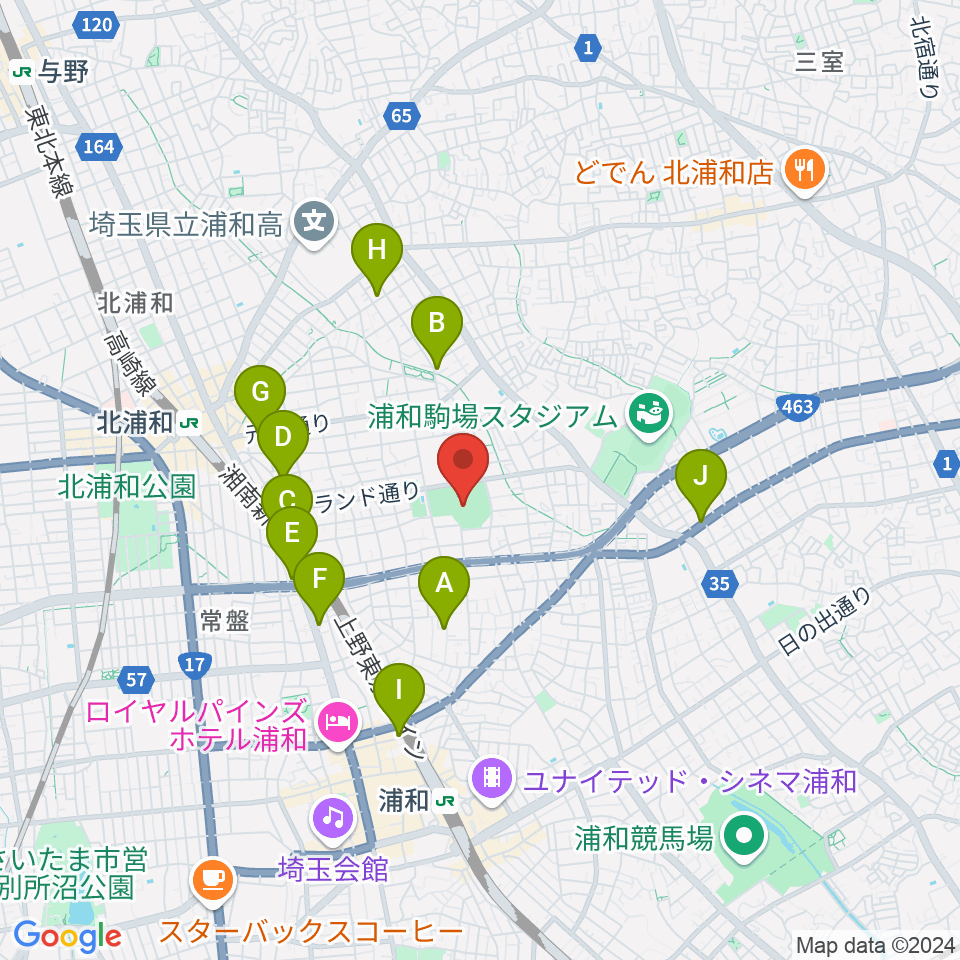 アイル・スタジアム浦和周辺のカフェ一覧地図