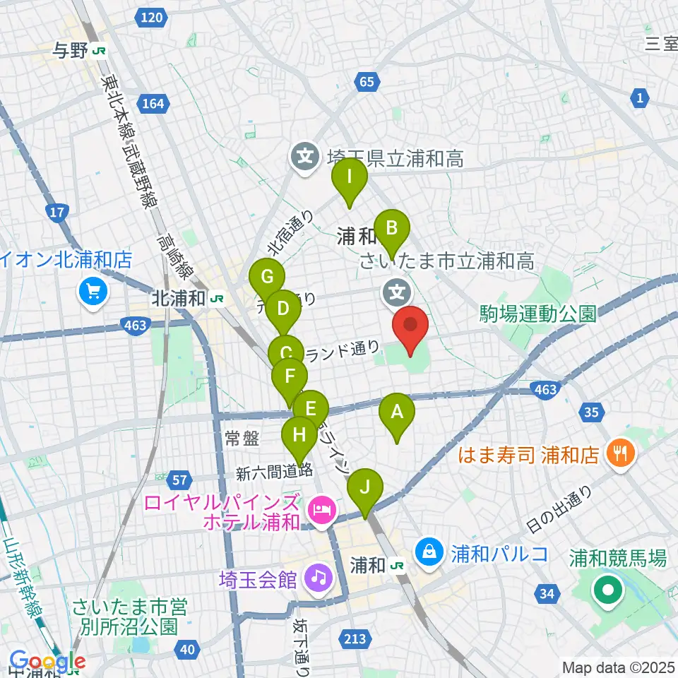 アイル・スタジアム浦和周辺のカフェ一覧地図