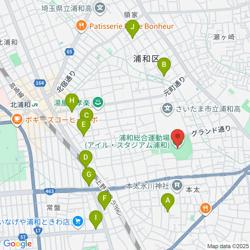 アイル・スタジアム浦和周辺のカフェ一覧地図