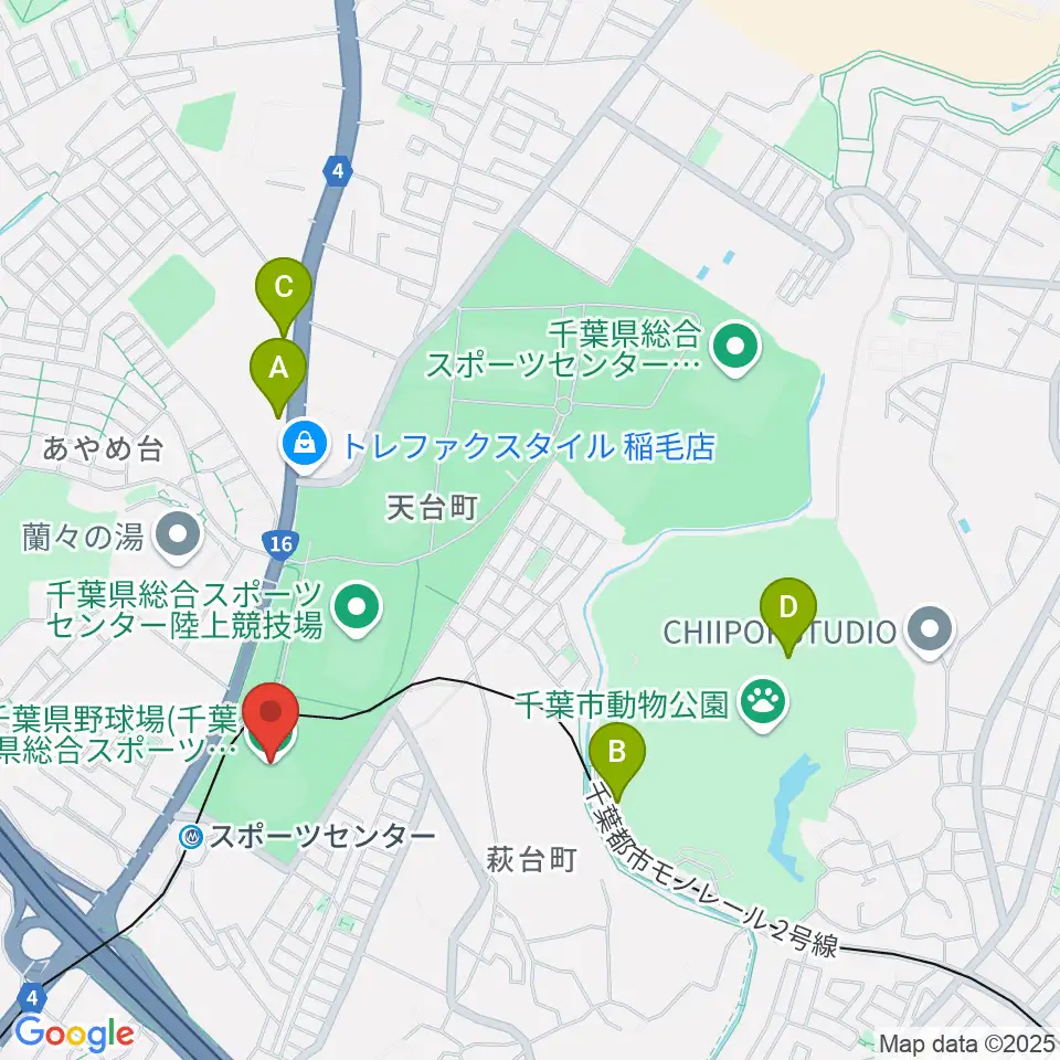 千葉県総合スポーツセンター野球場周辺のカフェ一覧地図