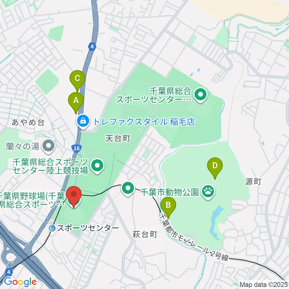 千葉県総合スポーツセンター野球場周辺のカフェ一覧地図