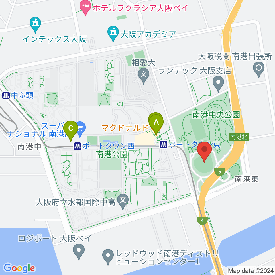 大阪市南港中央野球場周辺のカフェ一覧地図