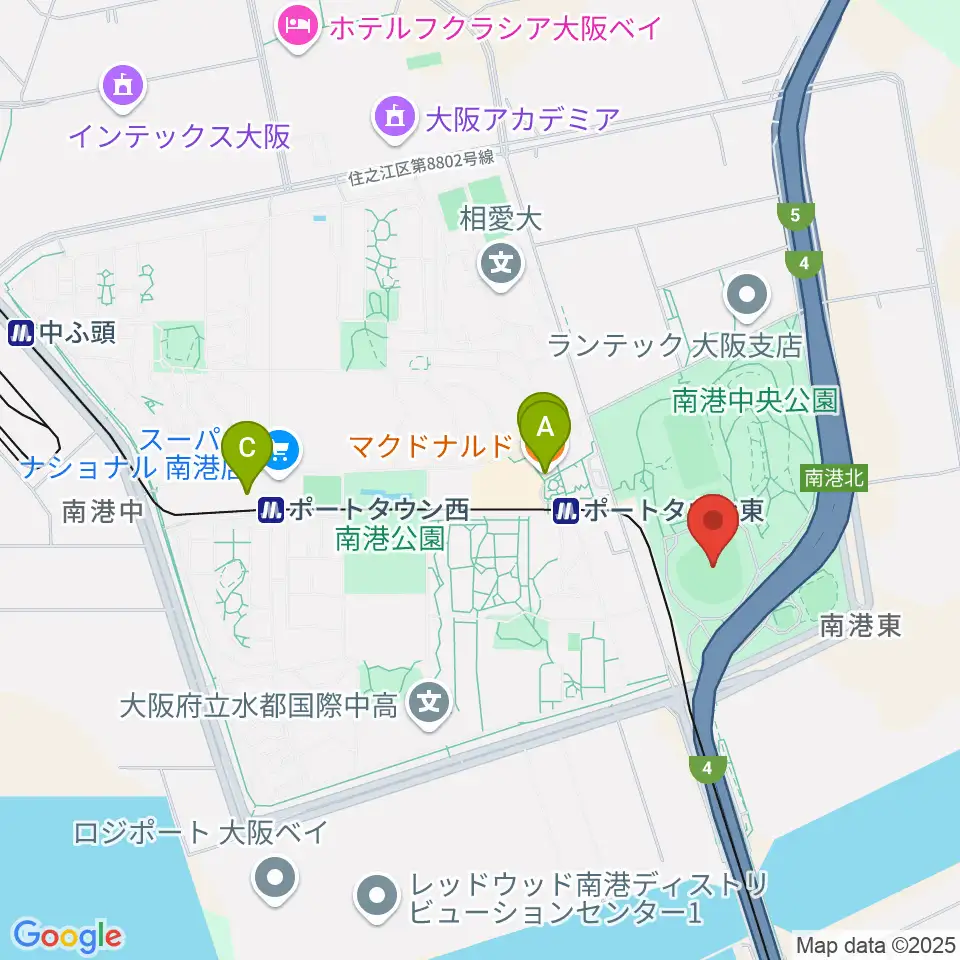 大阪市南港中央野球場周辺のカフェ一覧地図