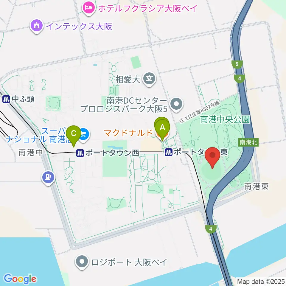 GOSANDO南港野球場周辺のカフェ一覧地図
