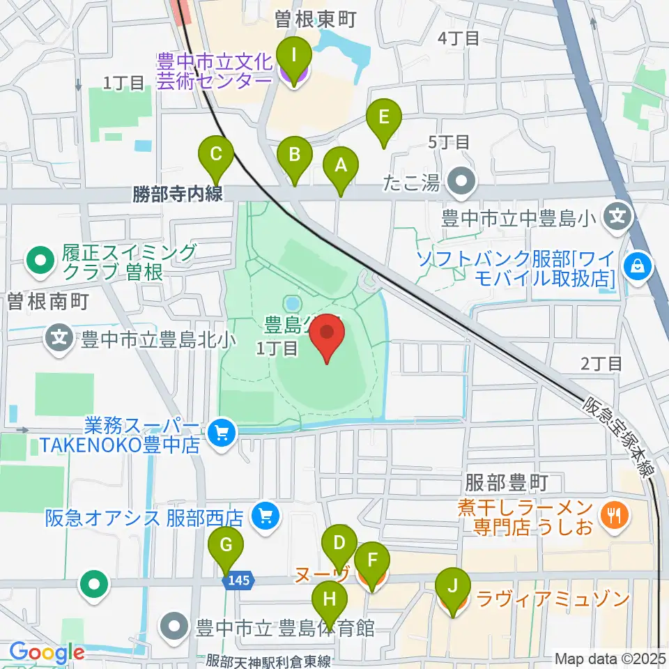 豊中ローズ球場周辺のカフェ一覧地図