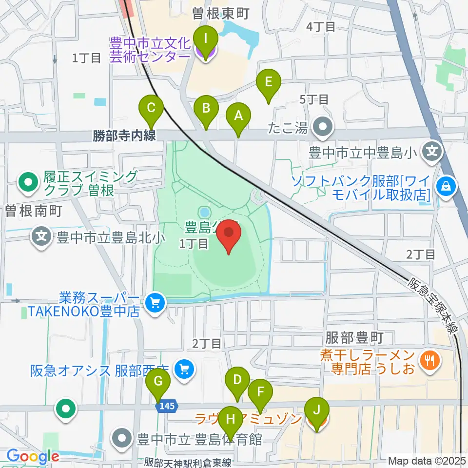 豊中ローズ球場周辺のカフェ一覧地図