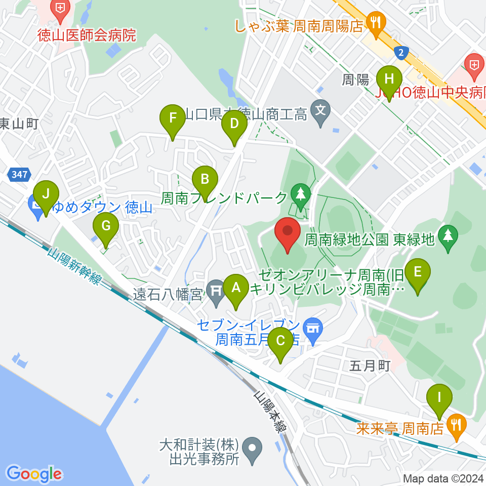 周南市野球場周辺のカフェ一覧地図