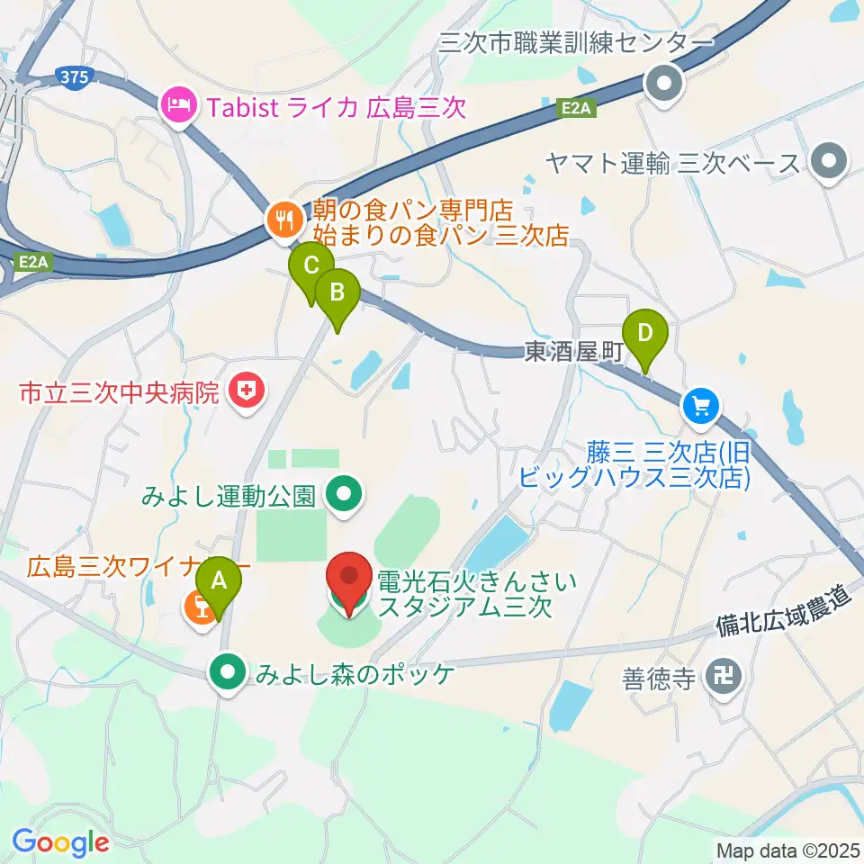 電光石火きんさいスタジアム三次周辺のカフェ一覧地図