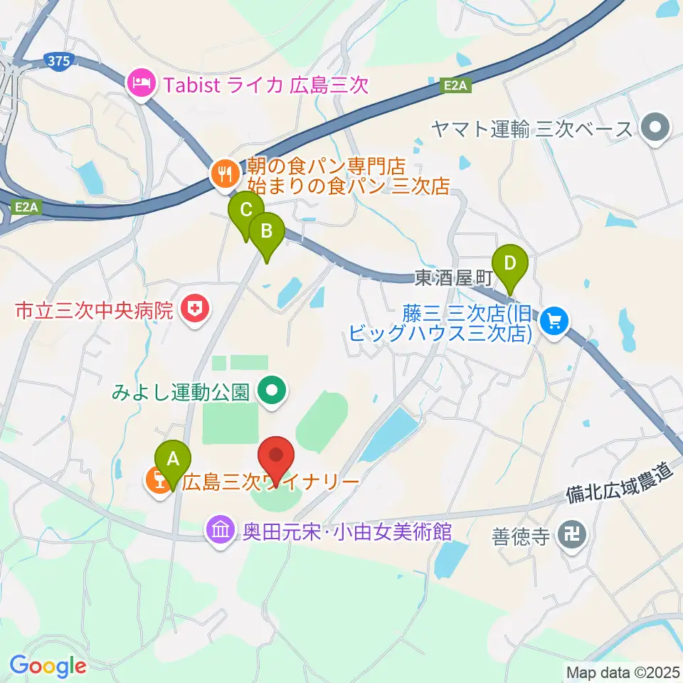電光石火きんさいスタジアム三次周辺のカフェ一覧地図