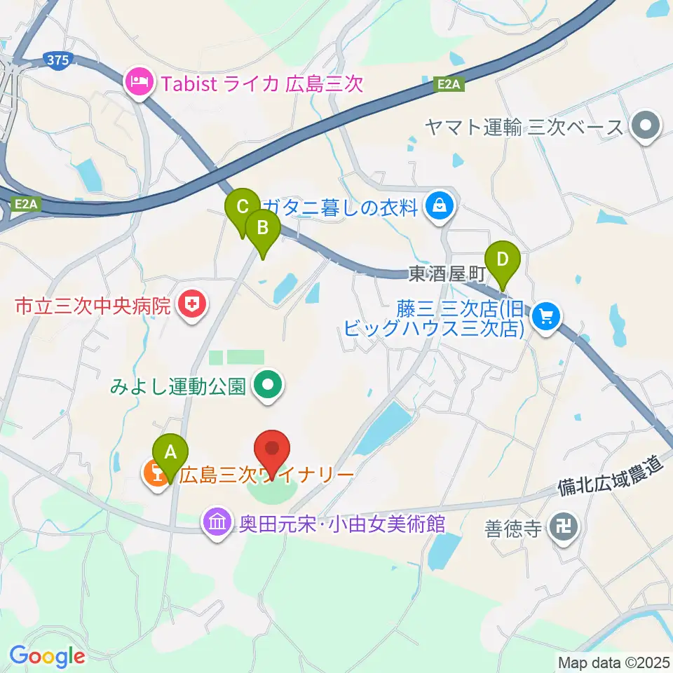 電光石火きんさいスタジアム三次周辺のカフェ一覧地図