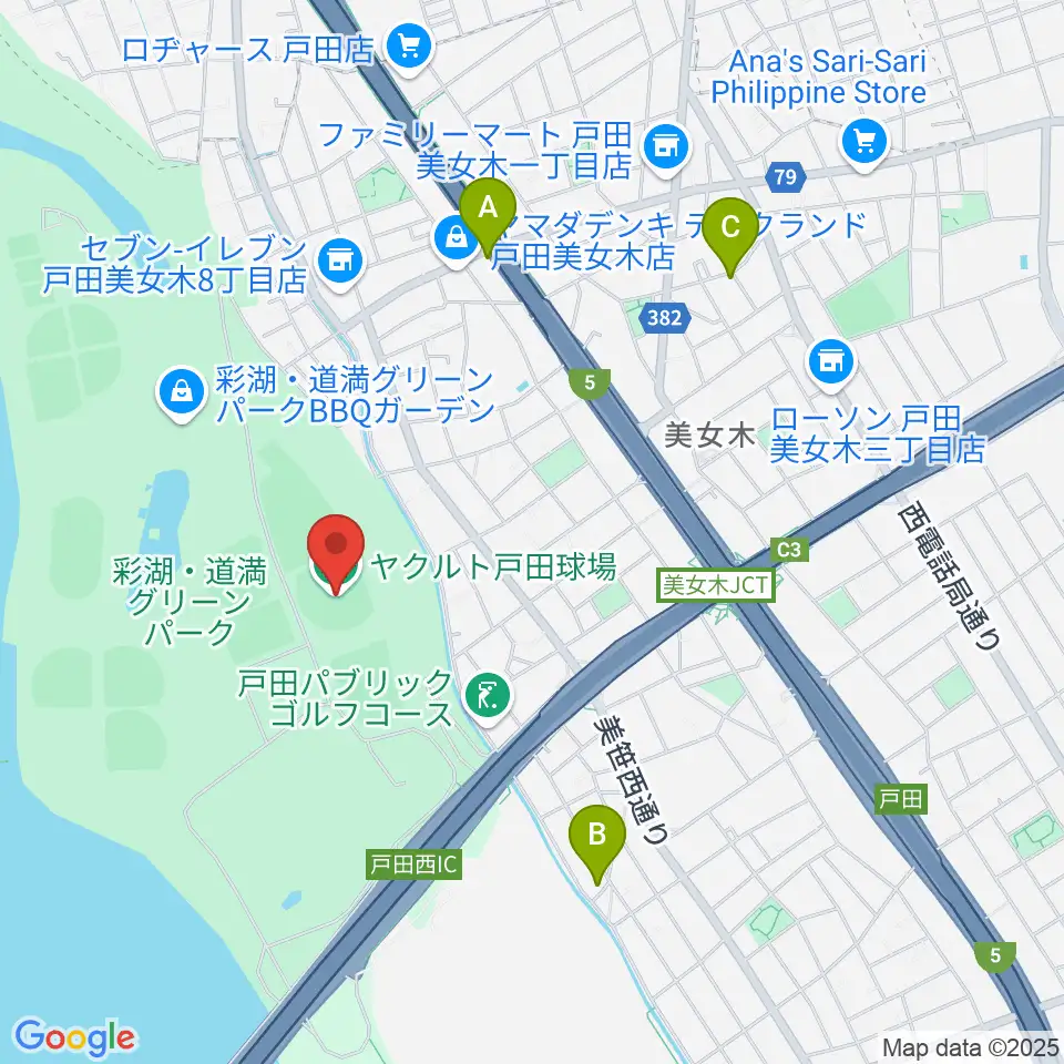 ヤクルト戸田球場周辺のカフェ一覧地図