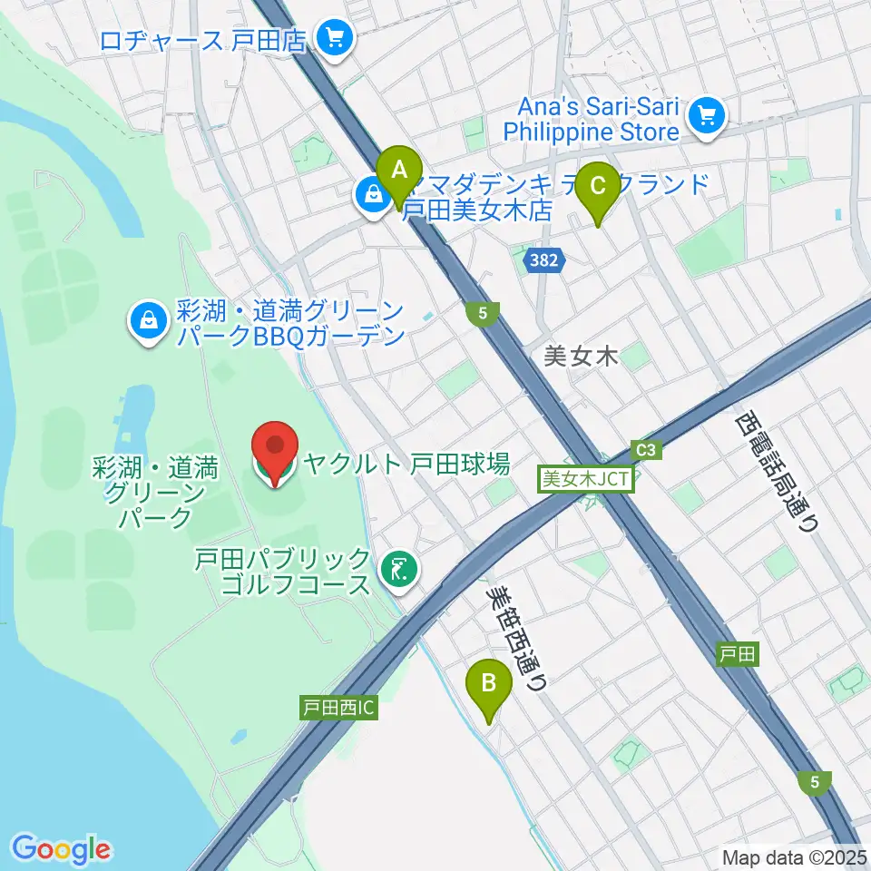 ヤクルト戸田球場周辺のカフェ一覧地図