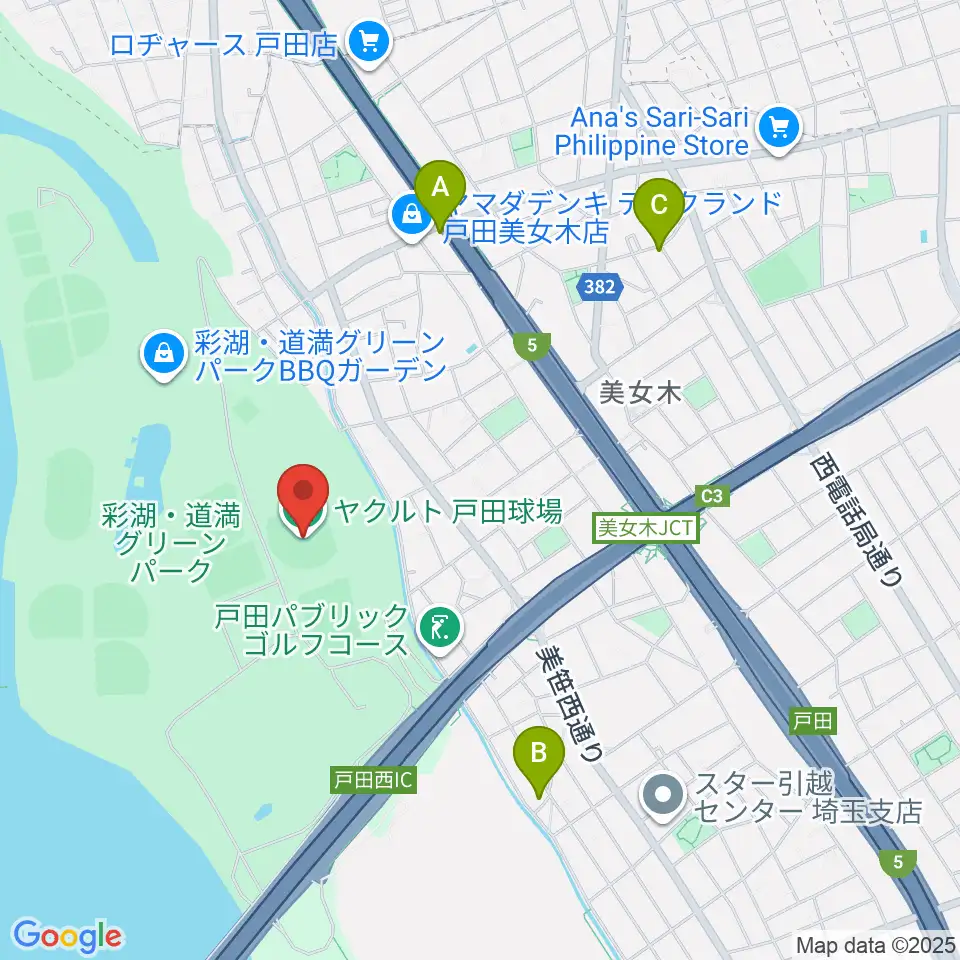 ヤクルト戸田球場周辺のカフェ一覧地図
