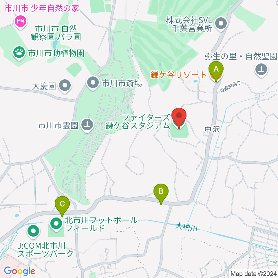 ファイターズ鎌ケ谷スタジアム周辺のカフェ一覧地図