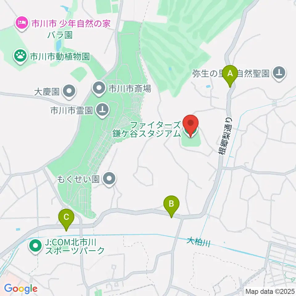 ファイターズ鎌ケ谷スタジアム周辺のカフェ一覧地図