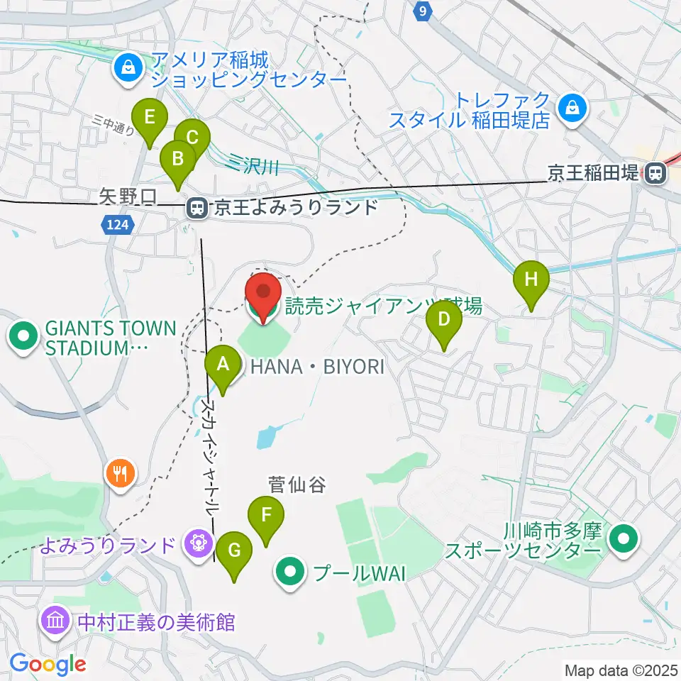 読売ジャイアンツ球場周辺のカフェ一覧地図