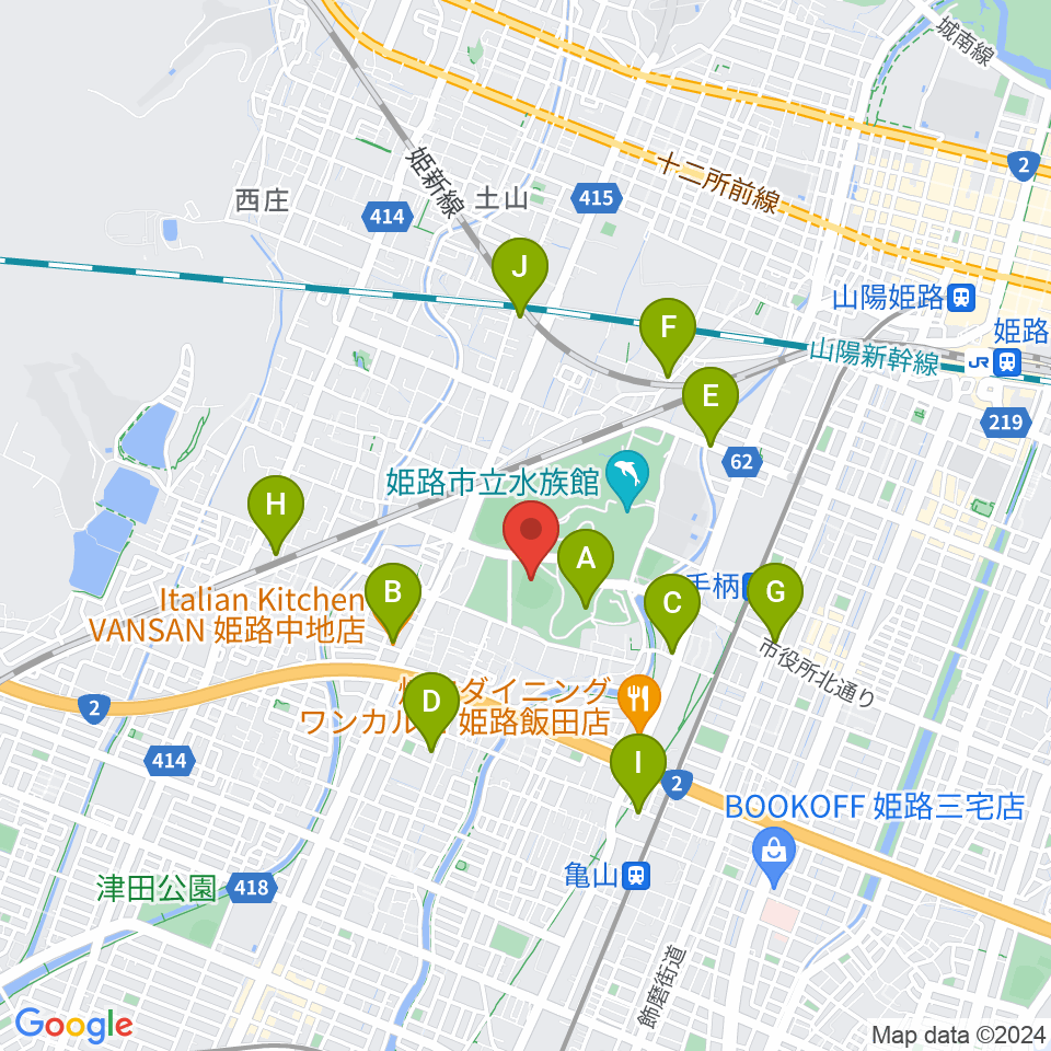 ウインク球場周辺のカフェ一覧地図