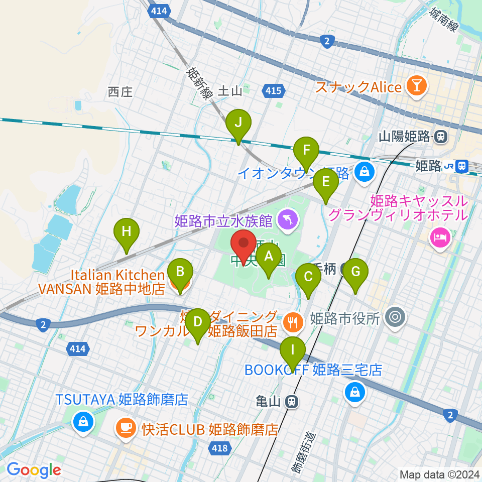 ウインク球場周辺のカフェ一覧地図