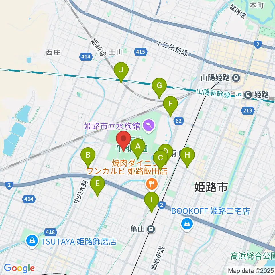 ウインク球場周辺のカフェ一覧地図
