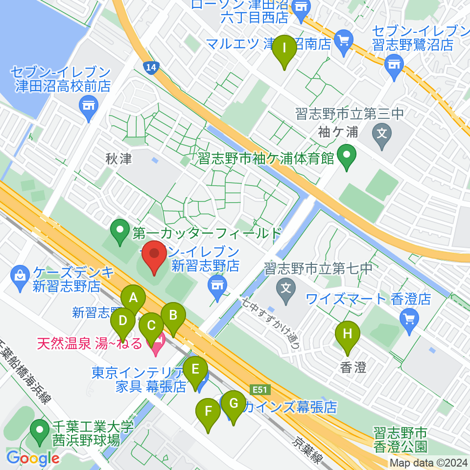 第一カッター球場周辺のカフェ一覧地図